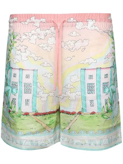 Casablanca Linen Shorts With Printed Graphic Design
