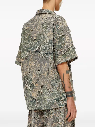 Shop Diesel Destroyed Hockney Camu Shirt