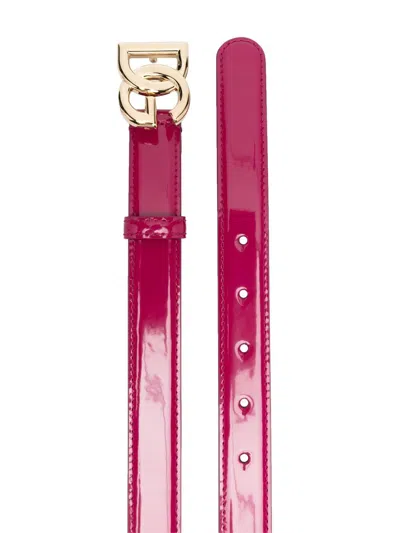 Dolce & Gabbana Logo Calf Patent Leather Belt Perforated Holes