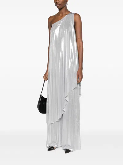 Norma Kamali One Shoulder Draped Metallic Tunic