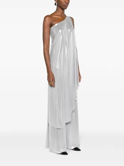 Norma Kamali One Shoulder Draped Metallic Tunic