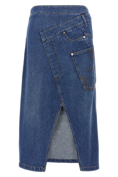 Jw Anderson Jwanchor Twisted Midi Skirt In Blue