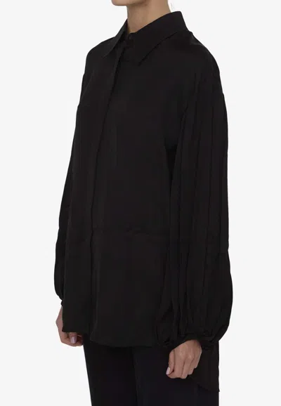 Khaite Bam Long-sleeved Twill Shirt In Black