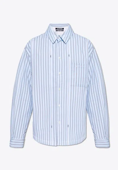 Jacquemus Boulanger Striped Long-sleeved Shirt In Blue