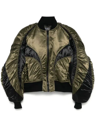 Mugler Satin Bomber Jacket In Military/black