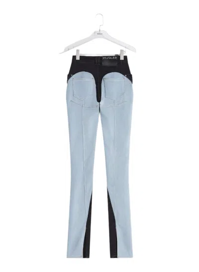 Mugler Woman Jeans Blue Size 31 Organic Cotton In Tokyo Blue/black