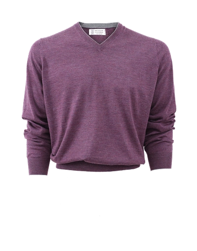 Brunello Cucinelli V-neck Fine Gauge Sweater In Maroon