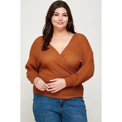 FASHNZFAB PLUS SIZE TEXTURED WAFFLE SWEATER KNIT TOP 