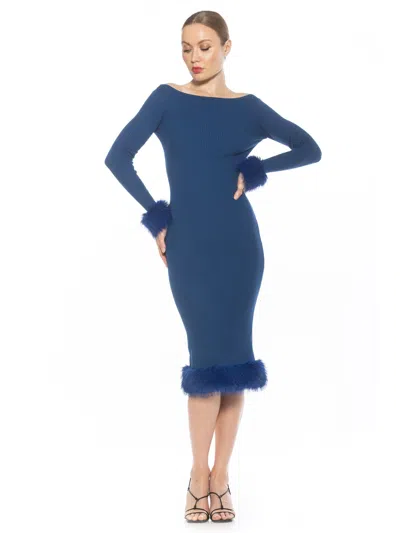 Alexia Admor Selena Faux Fur Trim Body-con Sweater Dress In Blue
