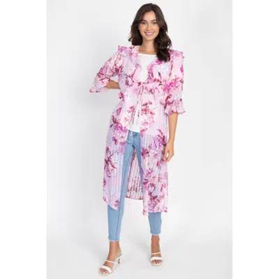 Fashnzfab Ruffle Robe Cardigan In Pink