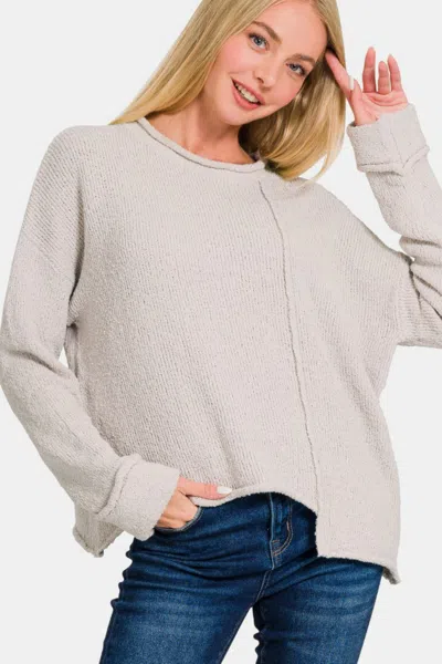 Fashnzfab Asymmetric Hem Drop Shoulder Sweater In Beige