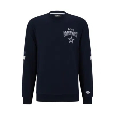 Hugo Boss Boss X Nfl Cotton-terry Sweatshirt With Collaborative Branding In Blue
