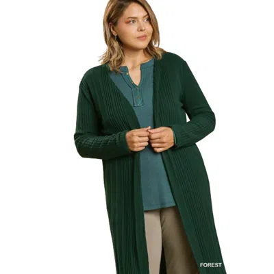 Fashnzfab Open Front Long Body Cardigan In Green