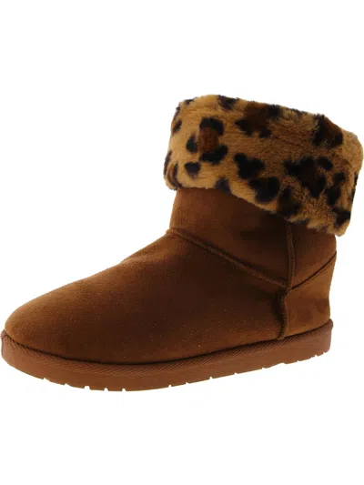 Olivia Miller Womens Faux Suede Round Toe Shearling Boots In Brown