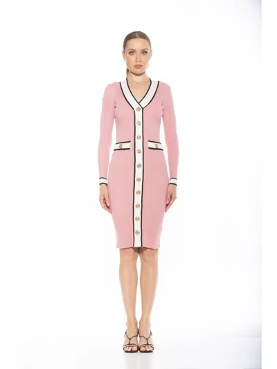 Alexia Admor Janet Long Sleeve Ribbed Sweater Dress In Pink