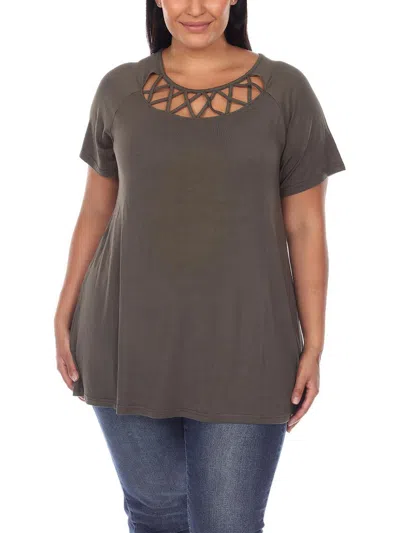 White Mark Plus Womens Cut-out Round Neck Blouse In Green
