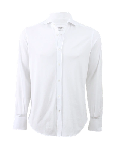 Brunello Cucinelli Jersey Collared Shirt In White
