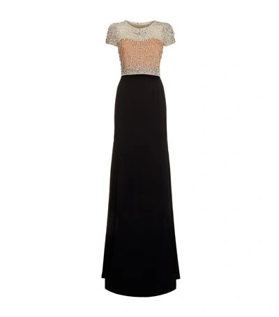 Jenny Packham Two-tone Gown With Crystal-embellished Bodice In Black