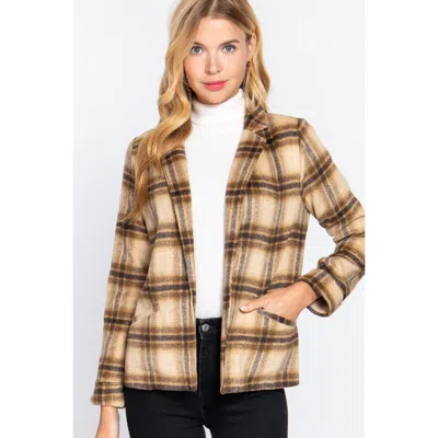 FASHNZFAB NOTCHED COLLAR PLAID JACKET 