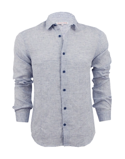 Shop Orlebar Brown Morton Linen Navy Tailored Linen Shirt