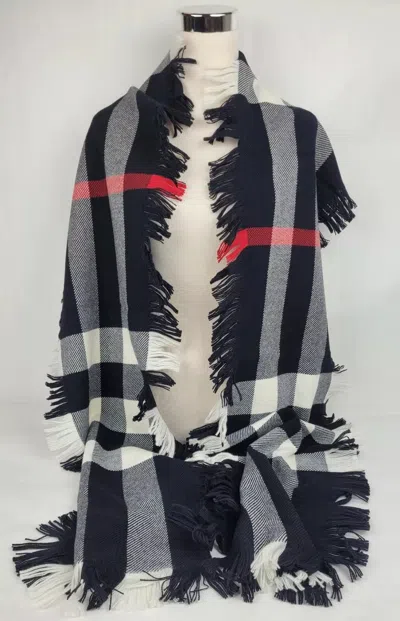 Burberry Black Wool Half Mega Fashion Plaid Check Fringe Scarf 40583951 In Black