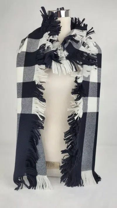 Burberry Black Wool Half Mega Fashion Plaid Check Fringe Scarf 40583951 In Black