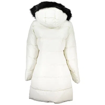 Calvin Klein Elegant Long Sleeve Jacket With Fur-trimmed Women's Hood In White
