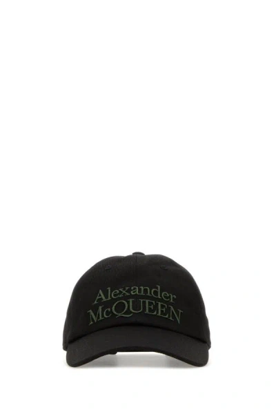 Alexander Mcqueen Curved Visor Cotton Baseball Cap In Black