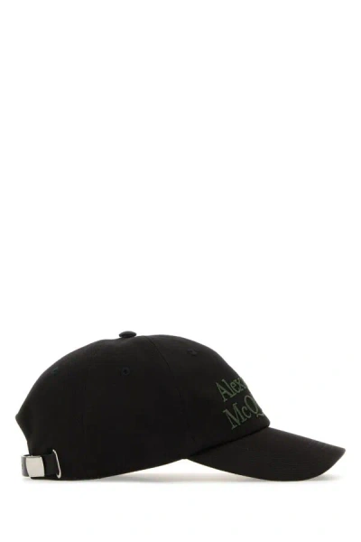 Alexander Mcqueen Curved Visor Cotton Baseball Cap In Black