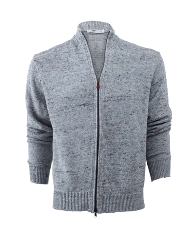 Shop Inis Meain Mixed Linen Zip Cardigan In Skyblue