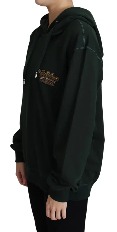 Dolce & Gabbana Regal Crown Embroidered Hoodie In Dark Green