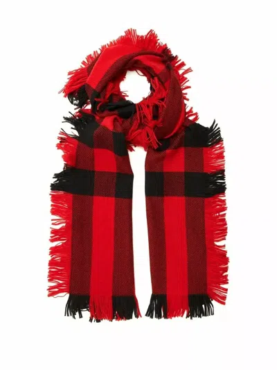 Burberry New  Red Black Wool Half Mega Fashion Plaid Check Fringe Scarf 40609881 In Red