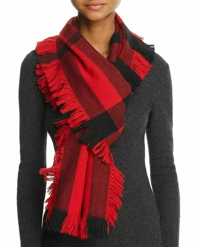 Burberry New  Red Black Wool Half Mega Fashion Plaid Check Fringe Scarf 40609881 In Red