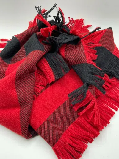 Burberry New  Red Black Wool Half Mega Fashion Plaid Check Fringe Scarf 40609881 In Red