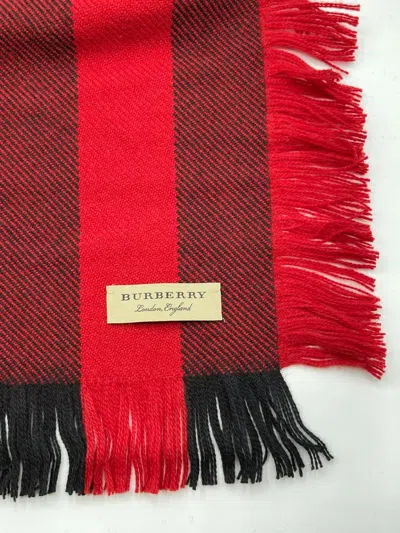 Burberry New  Red Black Wool Half Mega Fashion Plaid Check Fringe Scarf 40609881 In Red