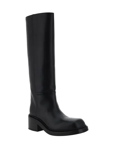 Prada Leather Knee-high Boots With Low Block Heel In Black