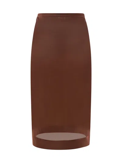 Saint Laurent Knit Pencil Skirt In Brown