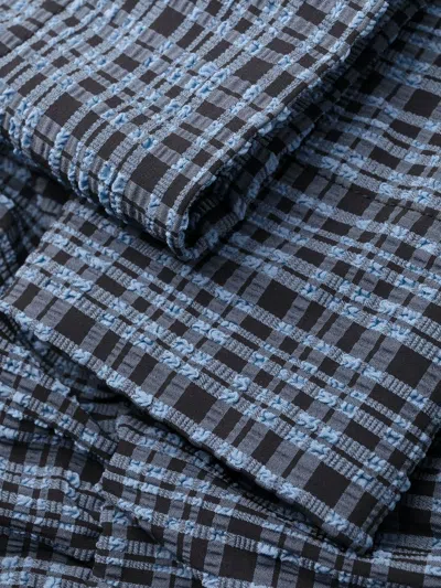 Ganni Ruched Checked Stretch Recycled-seersucker Mini Dress