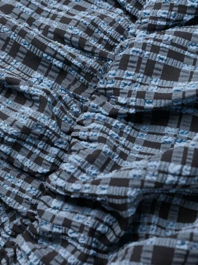 Ganni Ruched Checked Stretch Recycled-seersucker Mini Dress