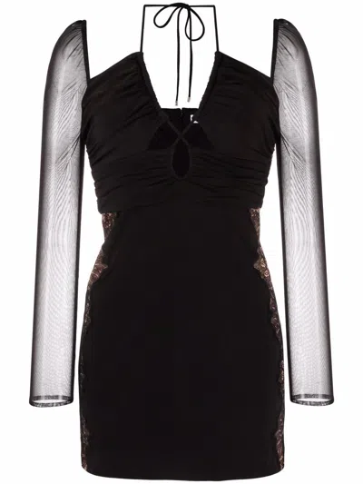 Self-portrait Plain Knitted Hollowed-out Mini Dress