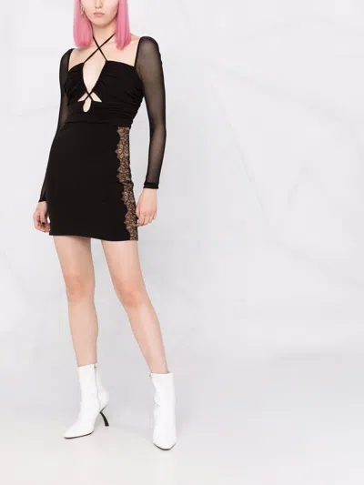 Self-portrait Plain Knitted Hollowed-out Mini Dress