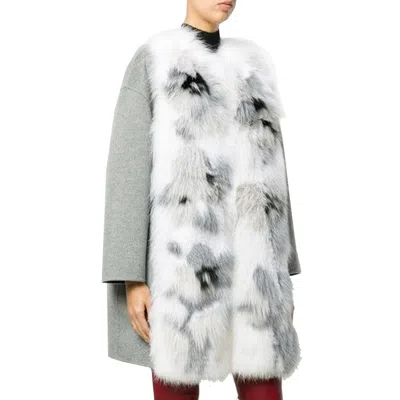 Fendi Fur Trim Cashmere Coat In Gray