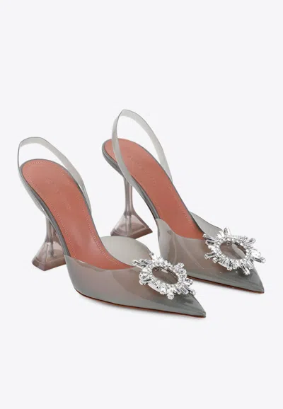 Shop Amina Muaddi Begum 95 Crystal-embellished Pumps In Gray