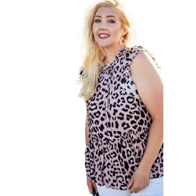 Fashnzfab Plus Size Round Neck Back Button Leopard Print Top In White