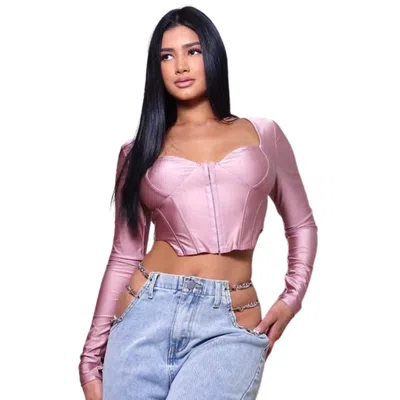 Fashnzfab Long Sleeve Corset Top In Pink