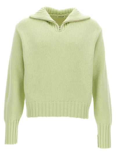 Shop Auralee Half Zip Sweater Sweater, Cardigans In Green