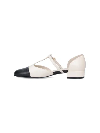 Ferragamo Linette Bicolor T-strap Ballerina Flats In White