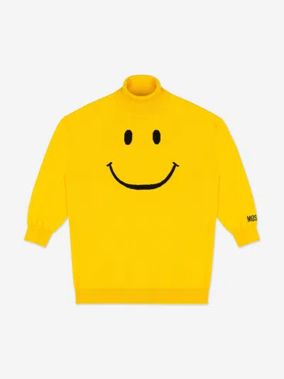 Moschino Girls Smiley Face Knitted Dress In Yellow