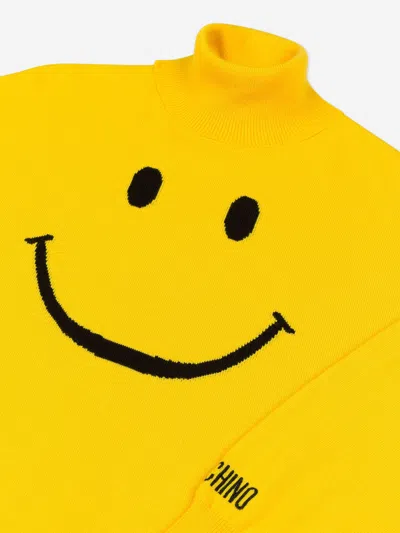 Moschino Girls Smiley Face Knitted Dress In Yellow