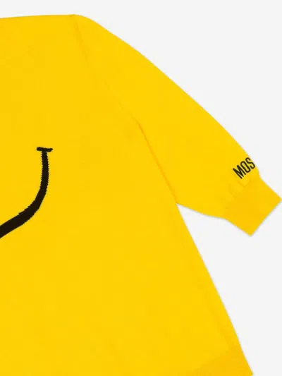 Moschino Girls Smiley Face Knitted Dress In Yellow